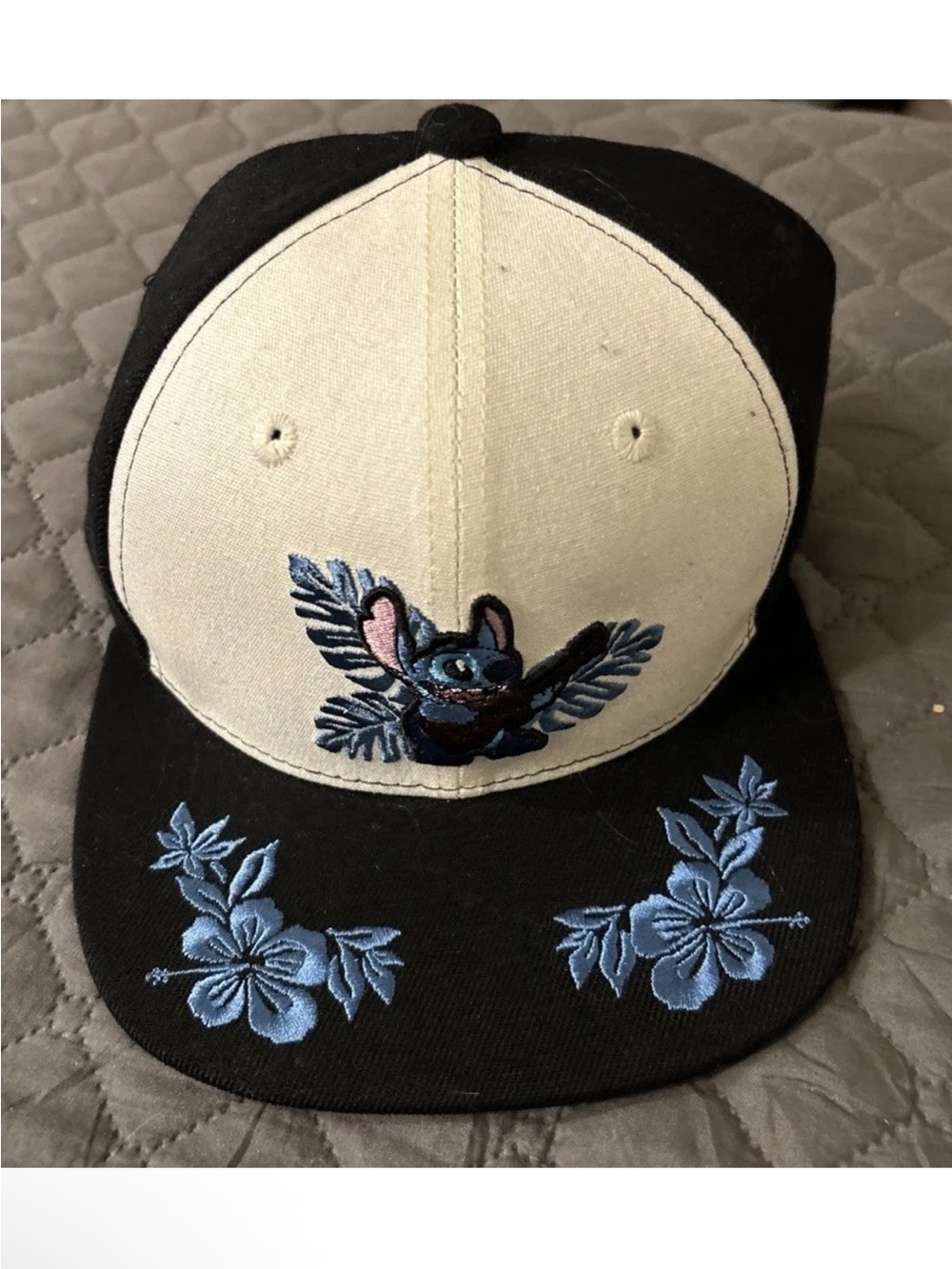 Disney Black & Cream Stitch Embroidered Snapback Hat